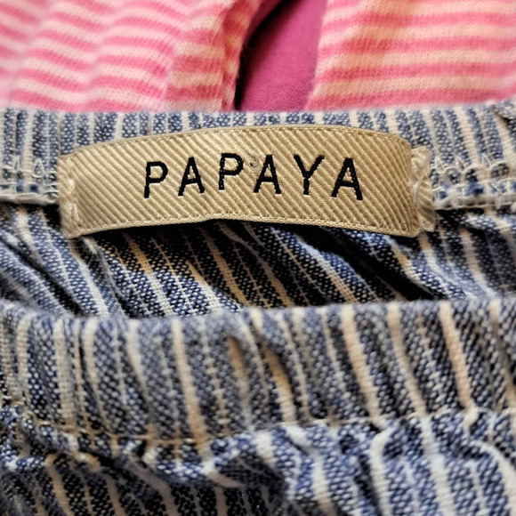 Papaya Short Sleeve Rose Patch Off the Shoulder Blouse Blue Striped size s - Picture 4 of 5